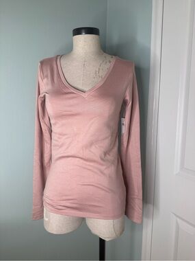 Gap Long Sleeve V-Neck Top Size S – Soft Pink Basic Tee NWT